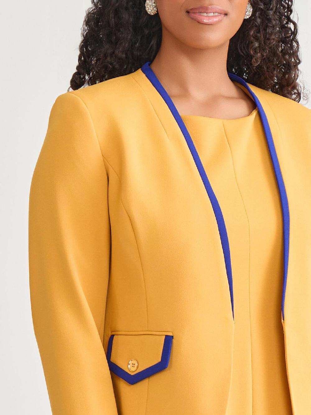 Kasper Plus Framed Collarless Jacket Gold Signature/Royal Signature