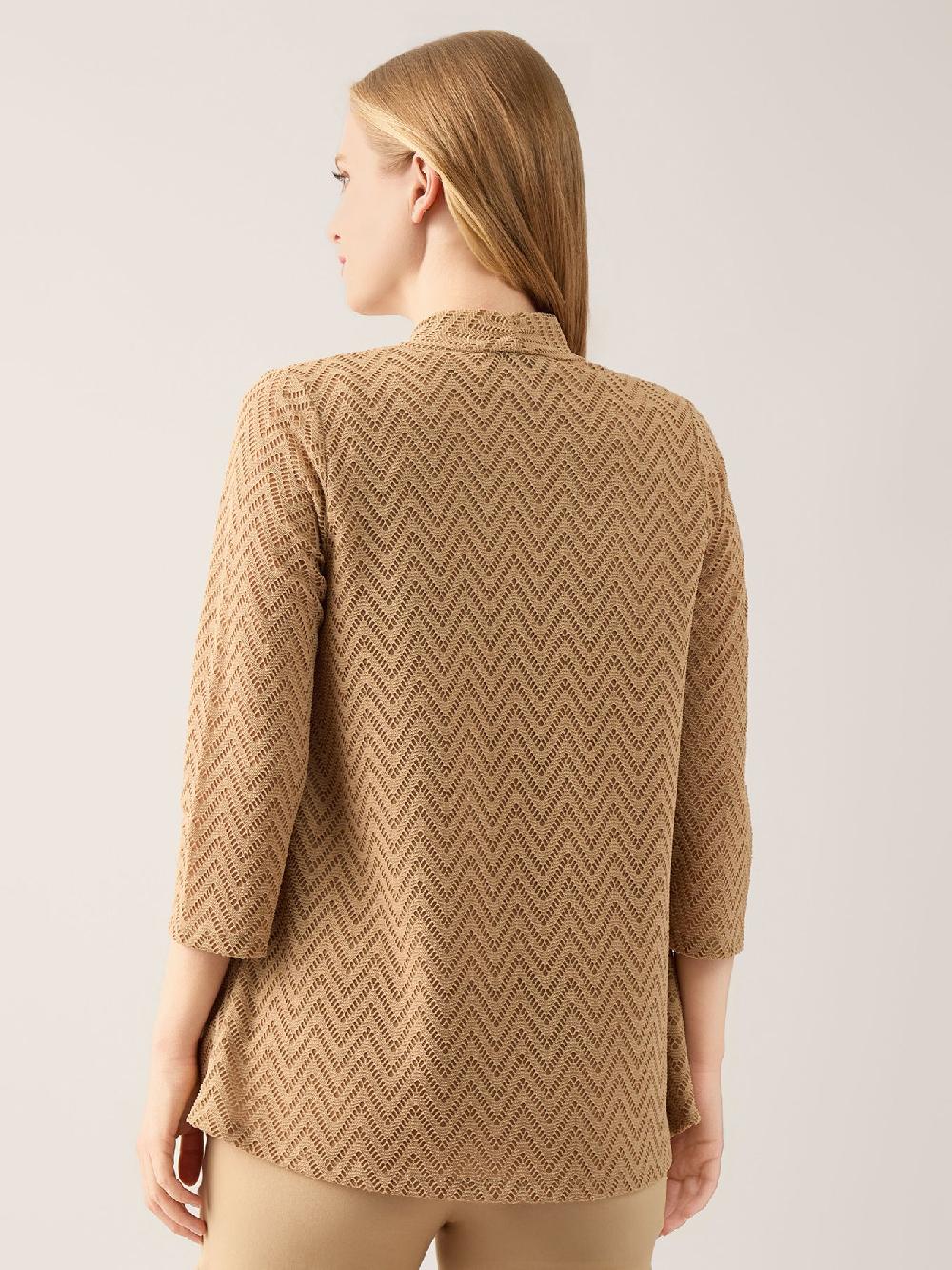 Kasper Plus Hi-Lo Burnout Herringbone Cardigan Crepe