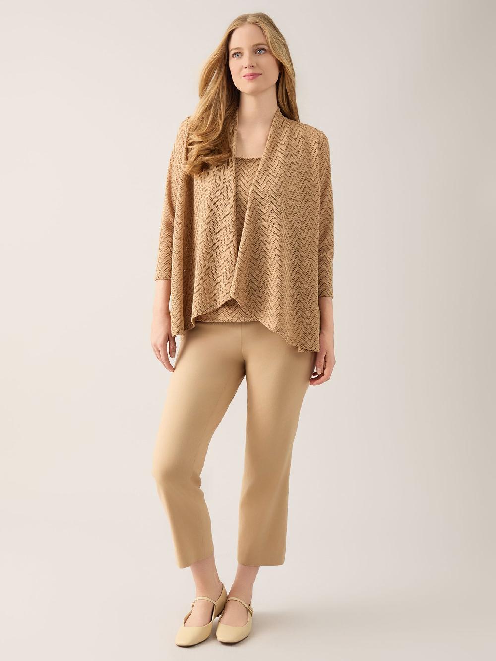 Kasper Plus Hi-Lo Burnout Herringbone Cardigan Crepe