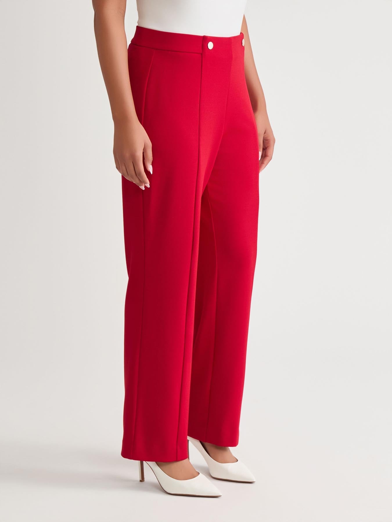 Kasper Plus High Rise Pull-On Rivet Waistband Trouser Crimson