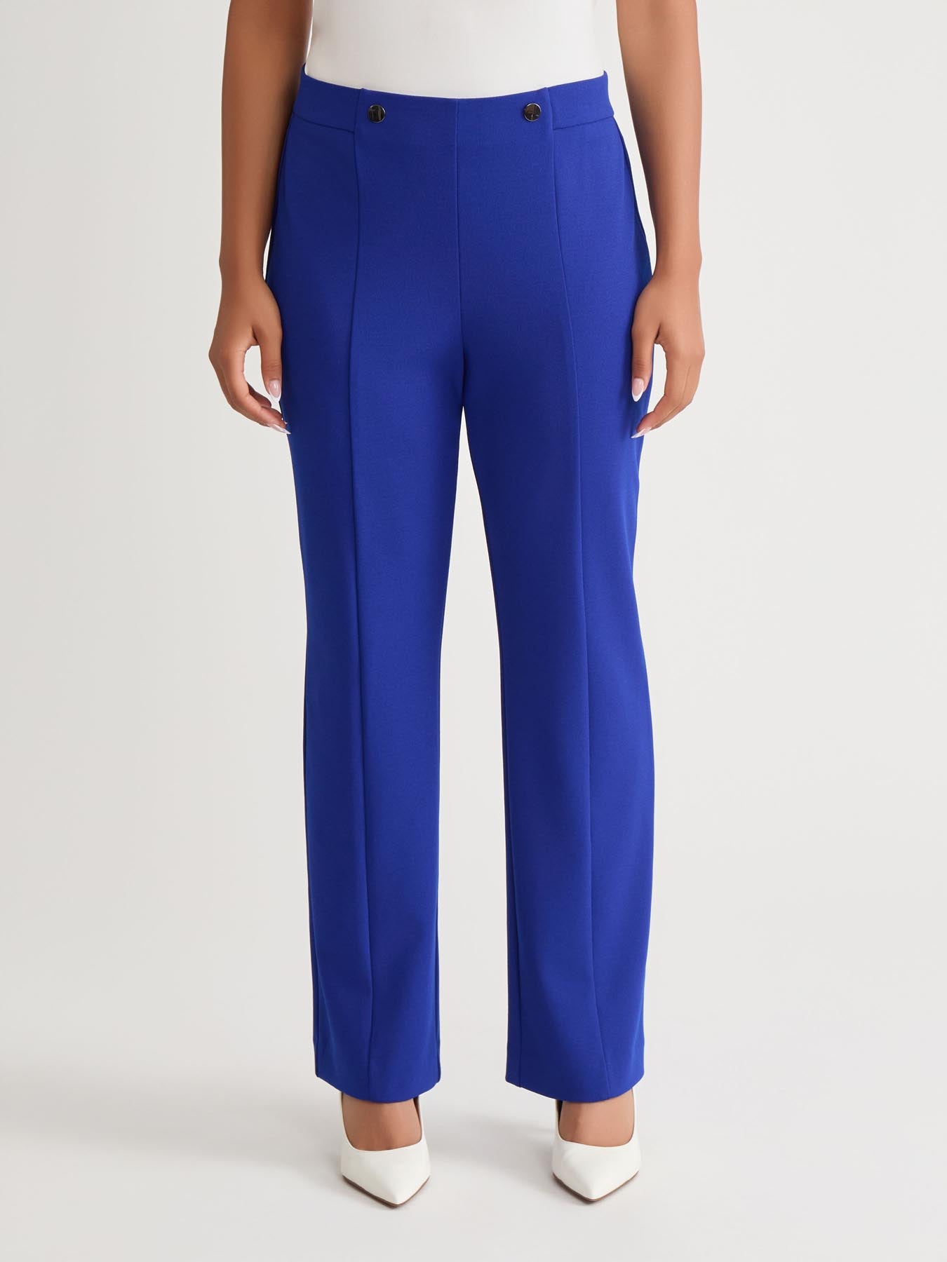kasper Plus High Rise Pull-On Rivet Waistband Trouser Royal Signature