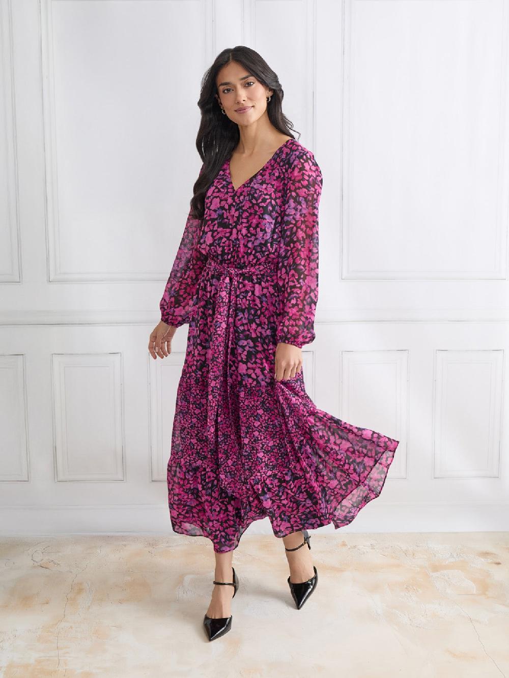 kasper Plus Mini Floral Tiered Dress Printed Chiffon