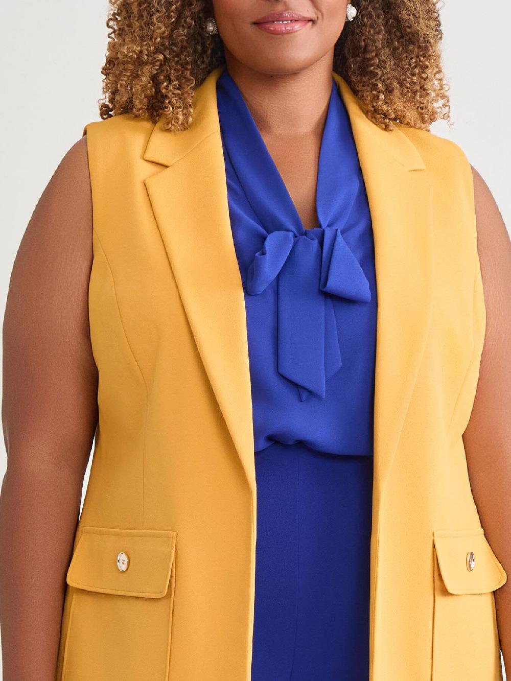 Kasper Plus Notch Collar Vest With Patch Pockets Gold Signature