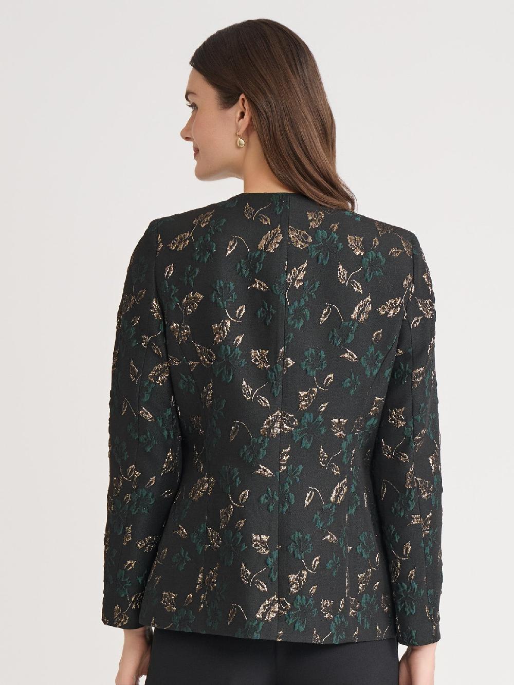 Kasper Plus One Button Collarless Jacket Jacquard Knit