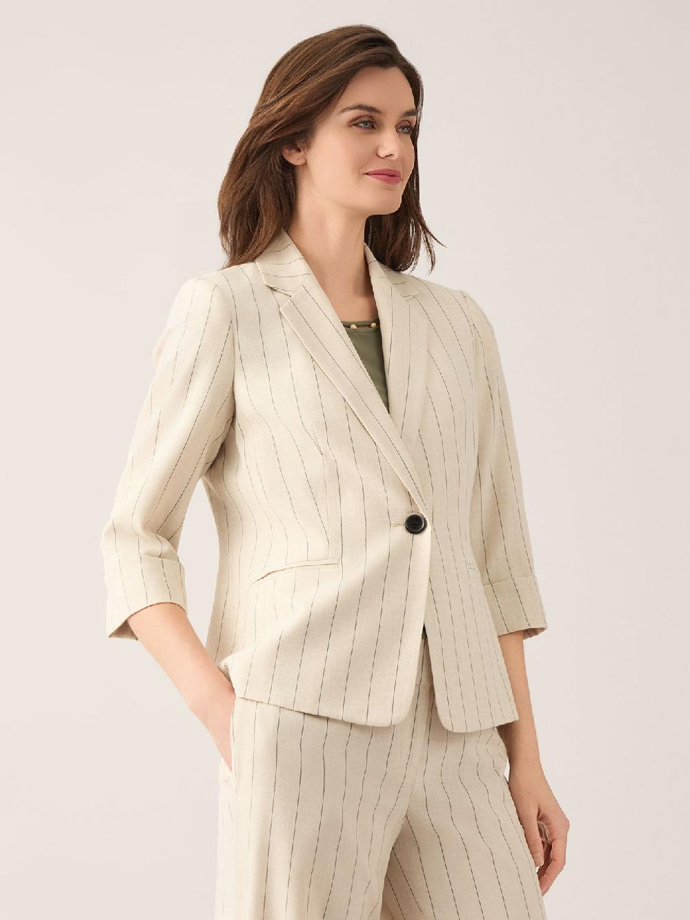 Kasper Plus One Button Pinstripe Jacket Linen Blend