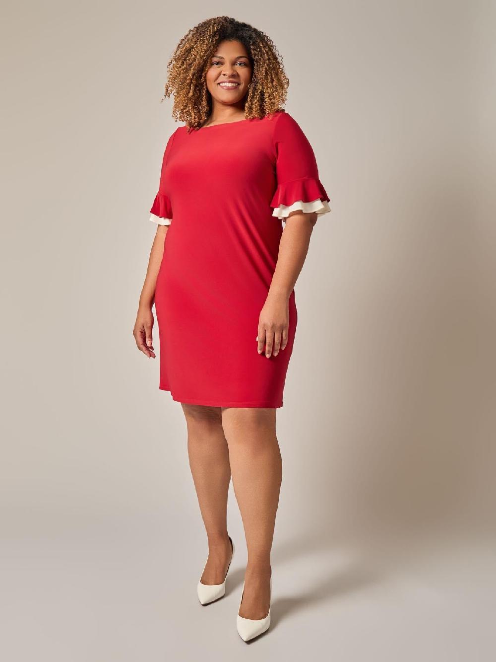 kasper Plus Ruffle Sleeve Shift Dress Crimson/Cream