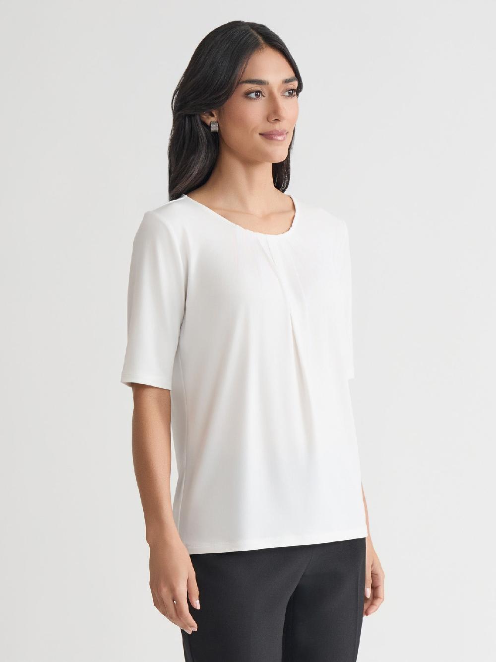 Kasper Plus Short Sleeve Shirred Neck Top Everyday Knit