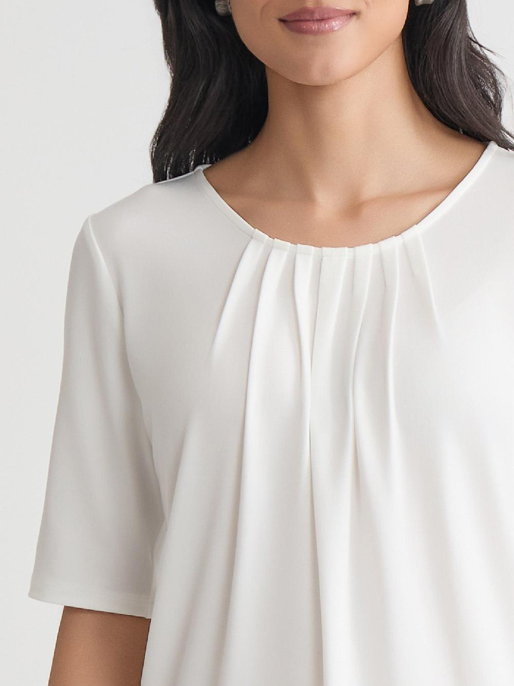 Kasper Plus Short Sleeve Shirred Neck Top Everyday Knit