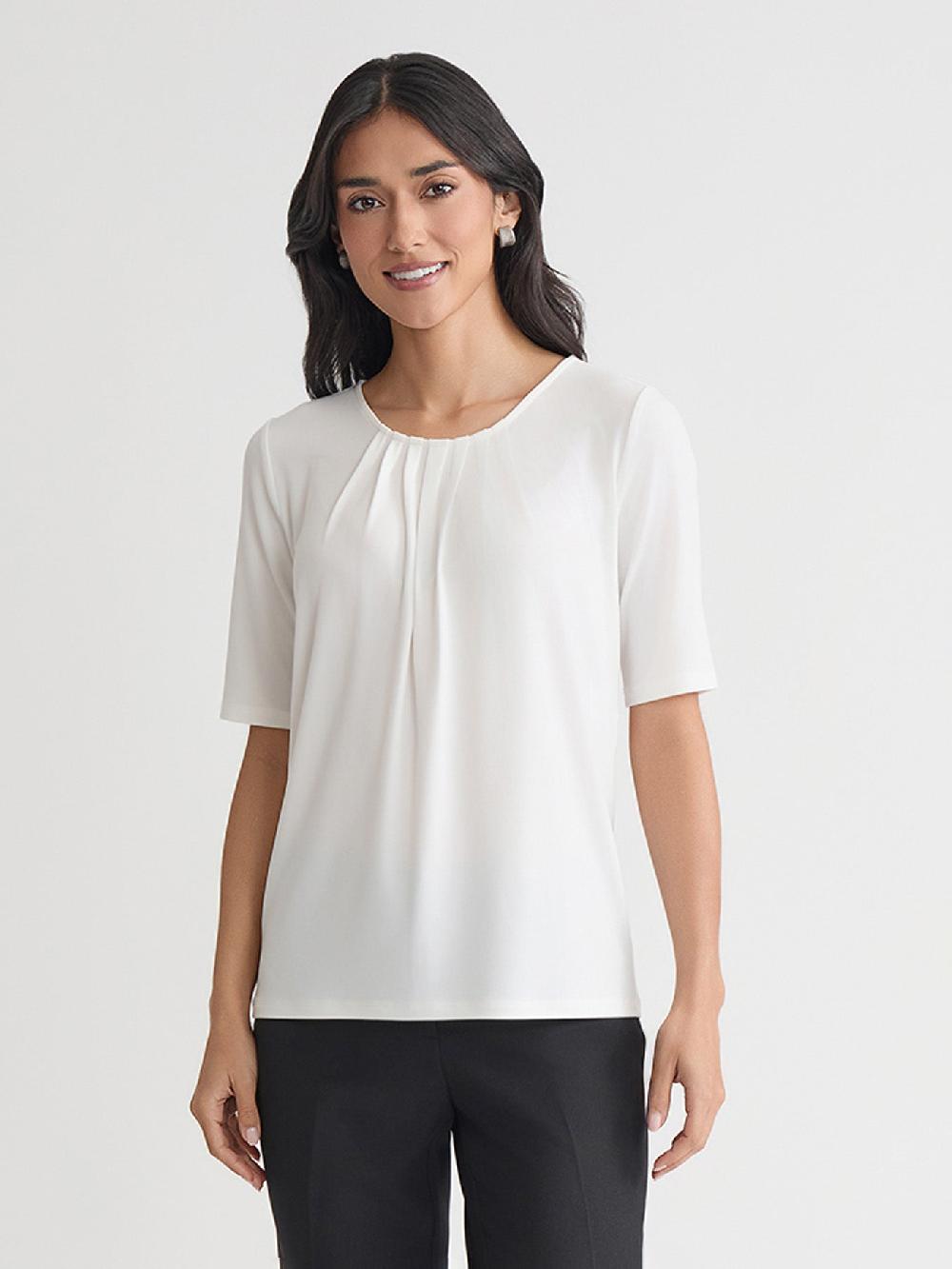 kasper Plus Short Sleeve Shirred Neck Top Everyday Knit