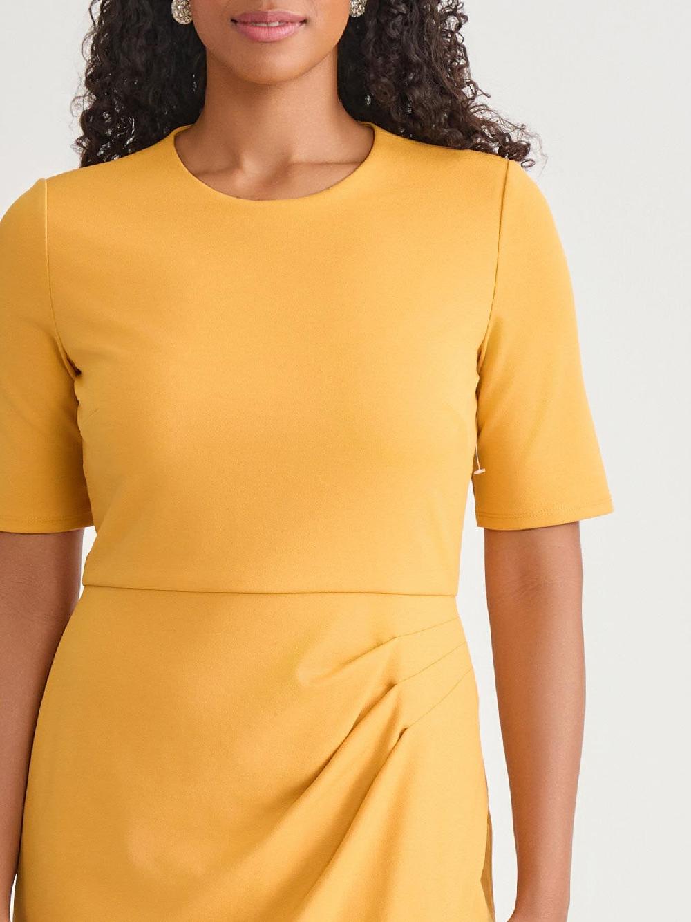 Kasper Plus Short Sleeve Wrap Skirt Dress Gold Signature