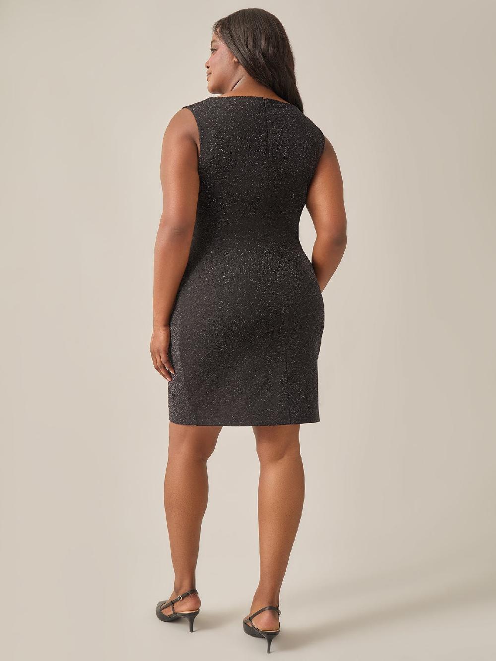 Kasper Plus Size Lurex Knit Sleeveless Side Pleat Dress Black