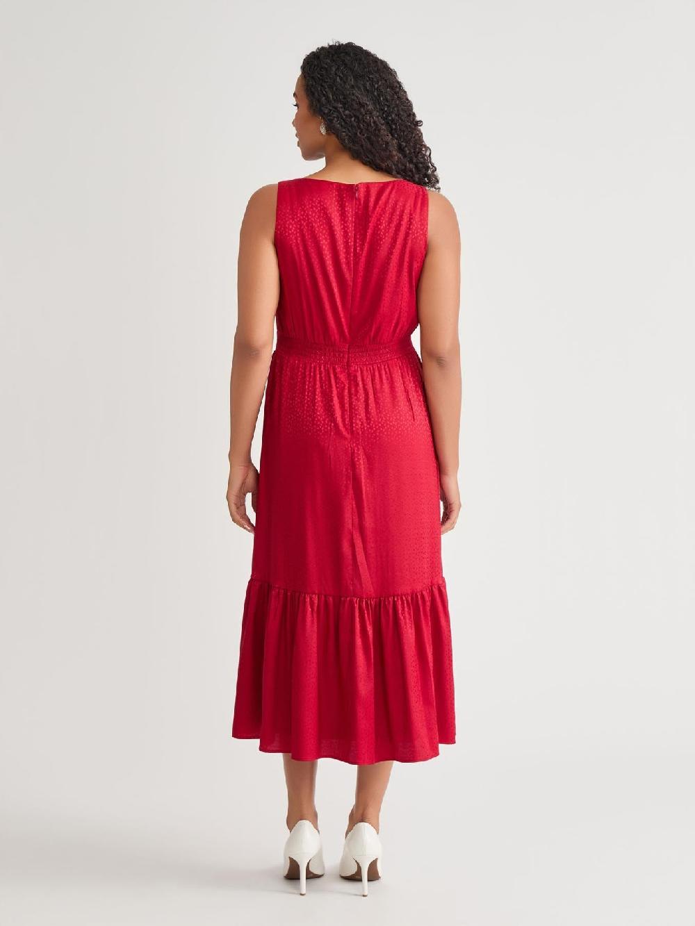 Kasper Plus Sleeveless Boat Neck Tiered Dress Crimson