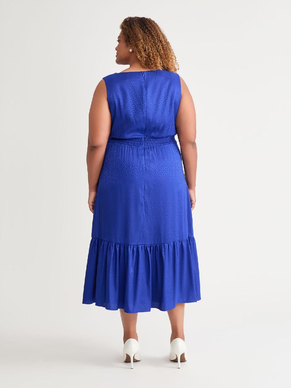 Kasper Plus Sleeveless Boat Neck Tiered Dress Royal Signature