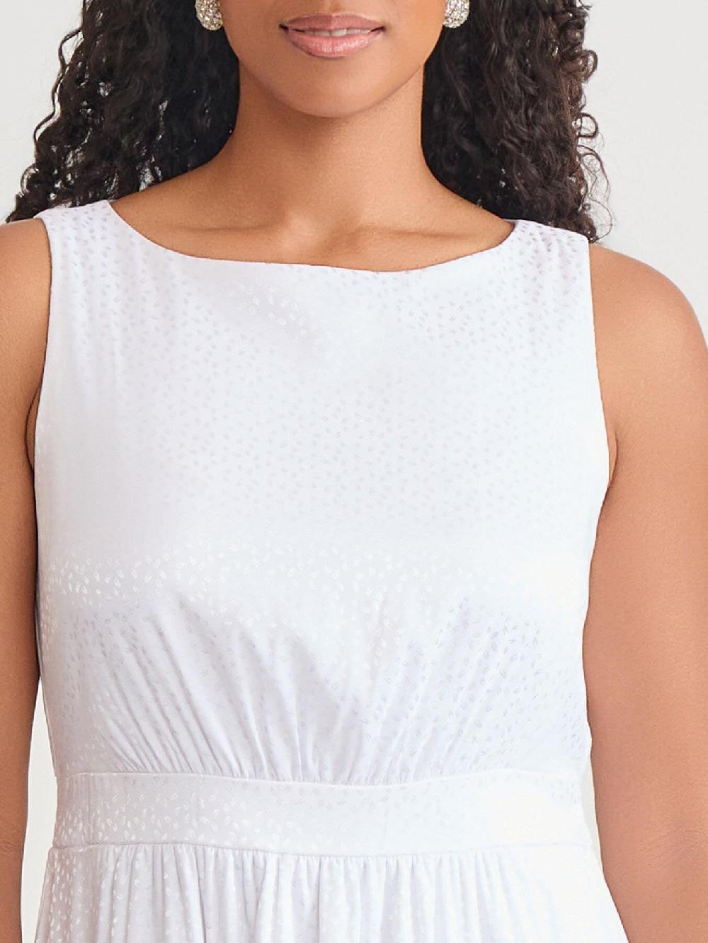 Kasper Plus Sleeveless Boat Neck Tiered Dress White