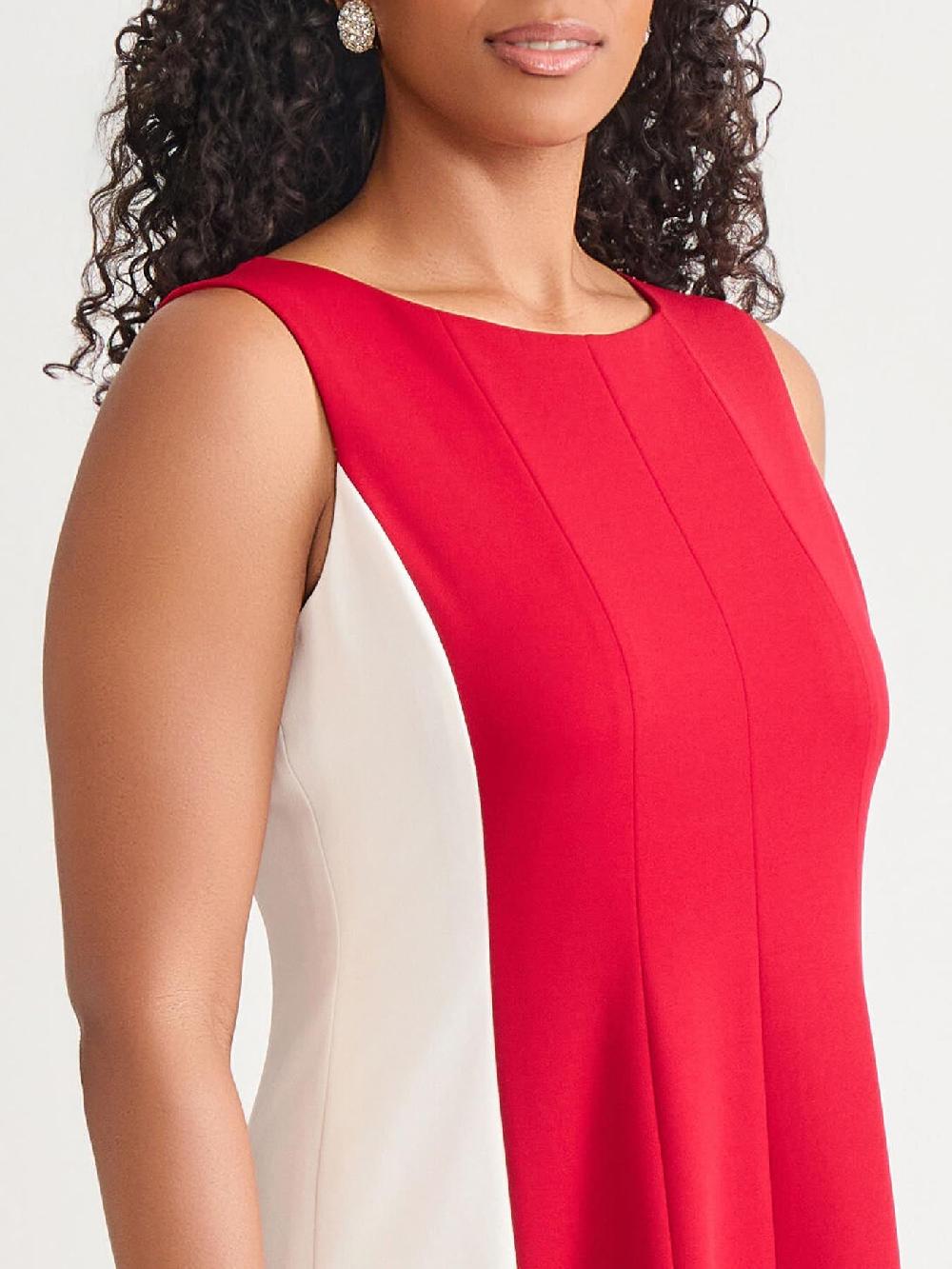 Kasper Plus Sleeveless Multi Seam Fit-and-Flare Dress Crimson/Cream