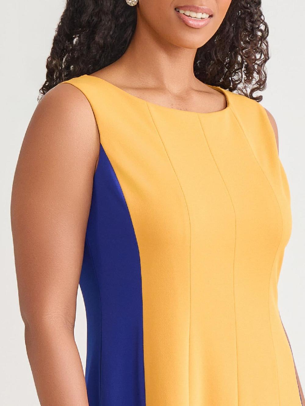 Kasper Plus Sleeveless Multi Seam Fit-and-Flare Dress Gold Signature/Royal Signature