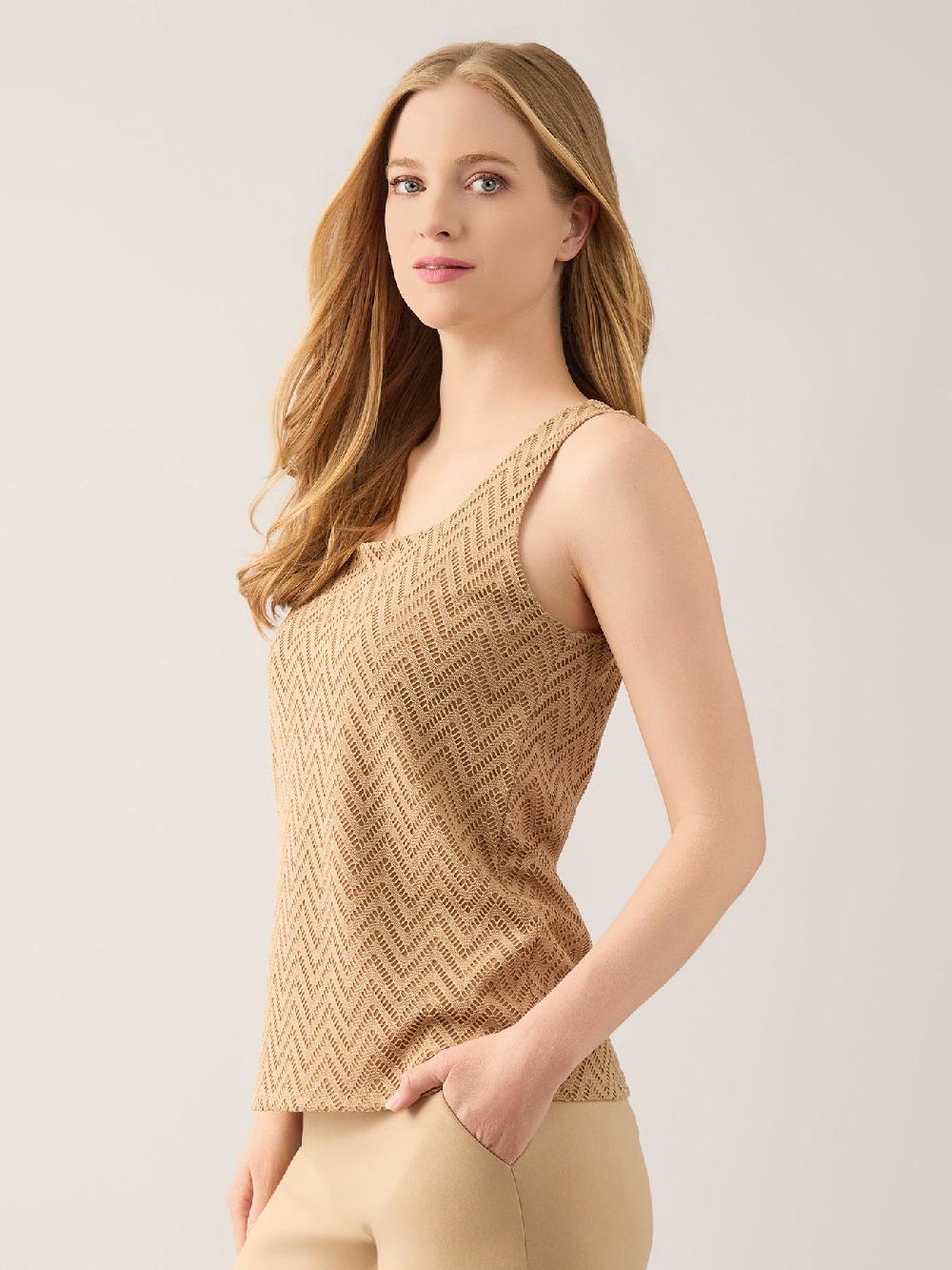 Kasper Plus Square Neck Burnout Herringbone Tank Lined Crepe