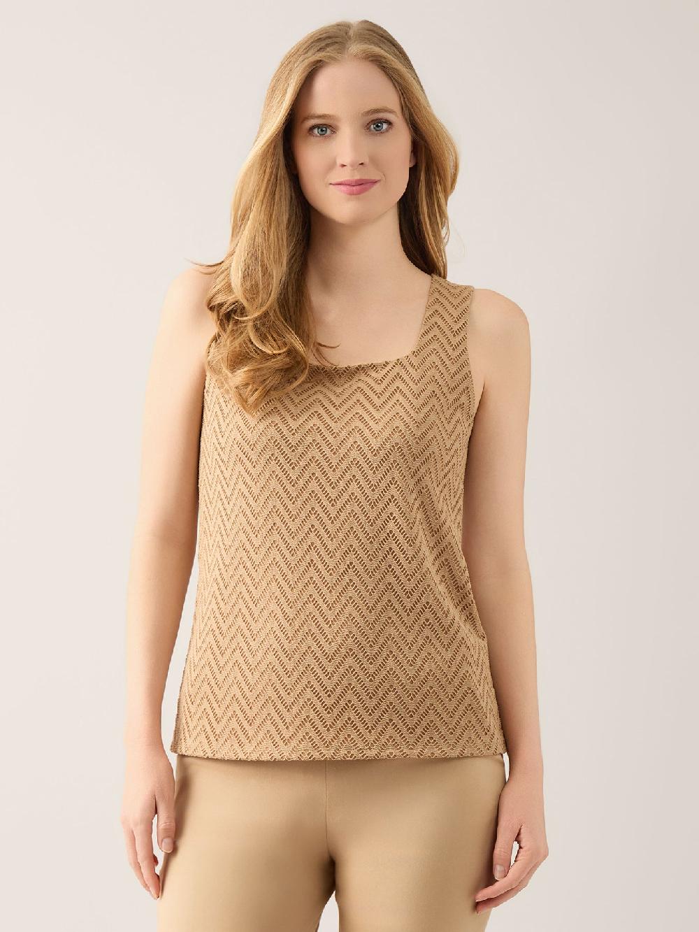 kasper Plus Square Neck Burnout Herringbone Tank Lined Crepe