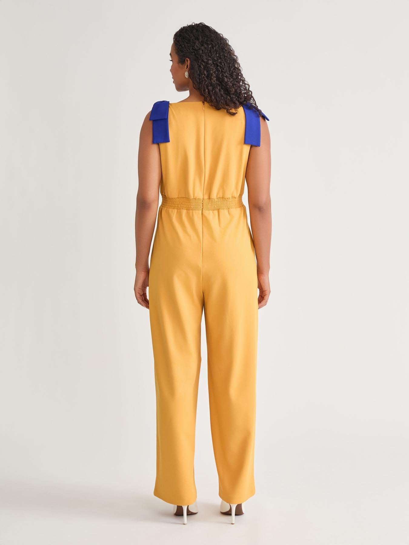 Kasper Plus Tie Strap Jumpsuit Gold Signature/Royal Signature