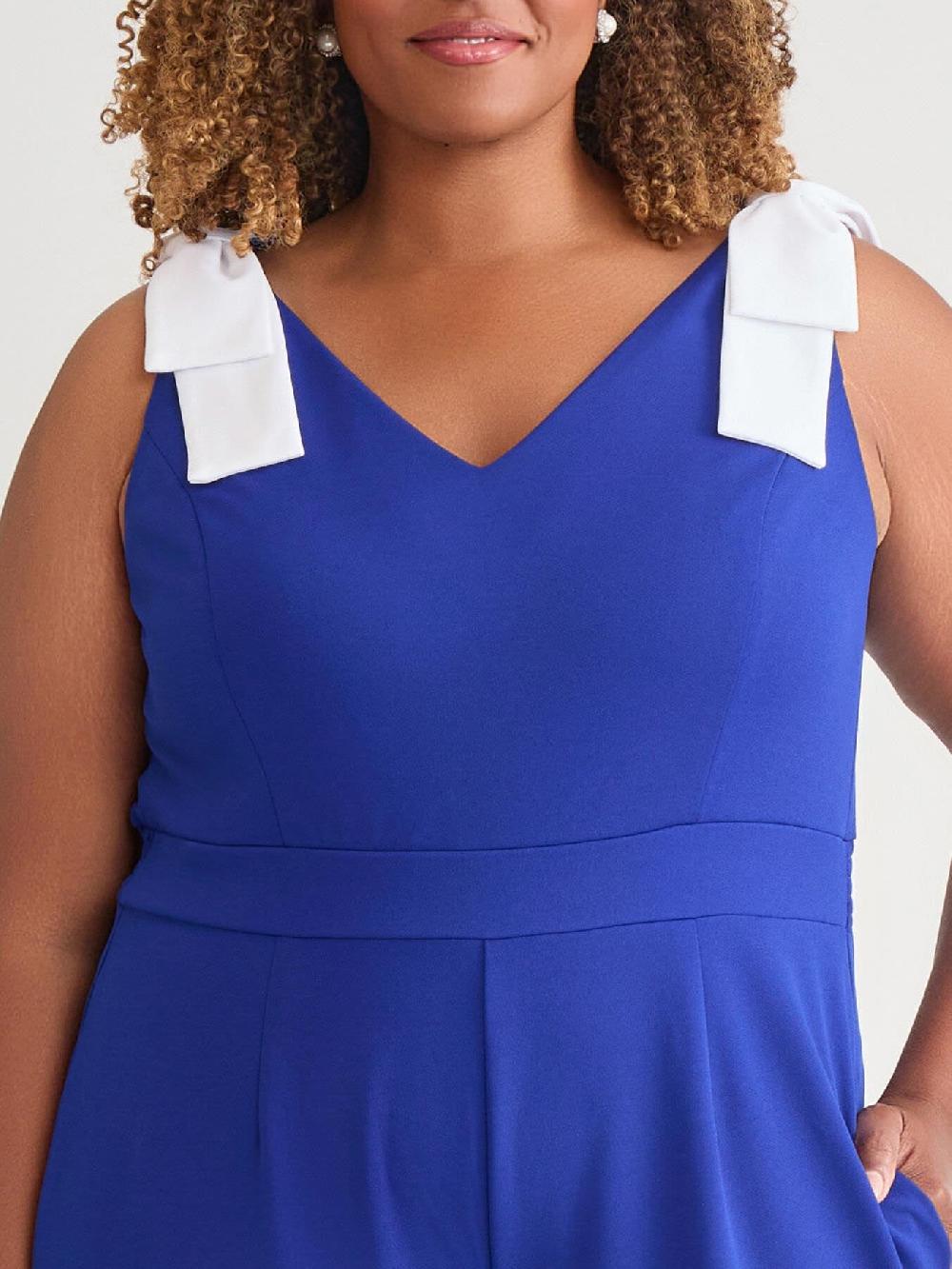 Kasper Plus Tie Strap Jumpsuit Royal Signature/White