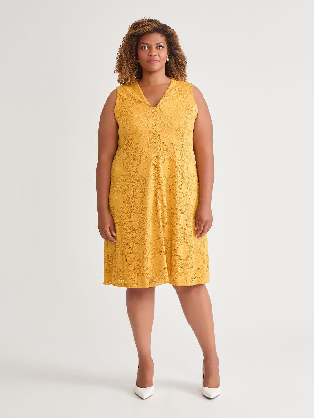 kasper Plus V-Neck Fit-and-Flare Dress Gold Signature