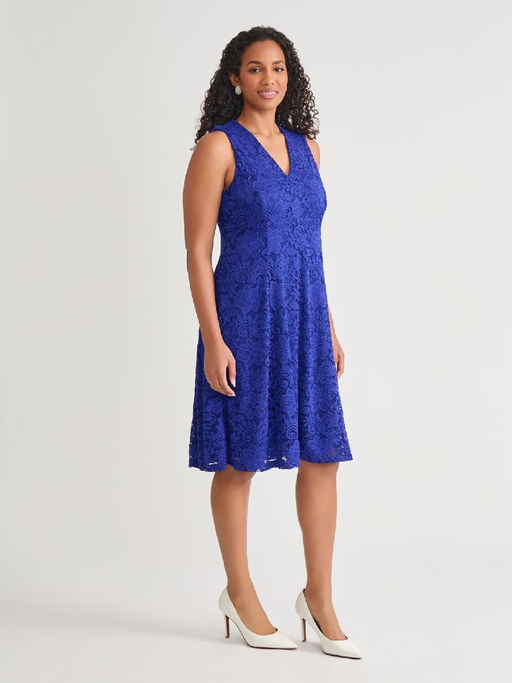 Kasper Plus V-Neck Fit-and-Flare Dress Royal Signature