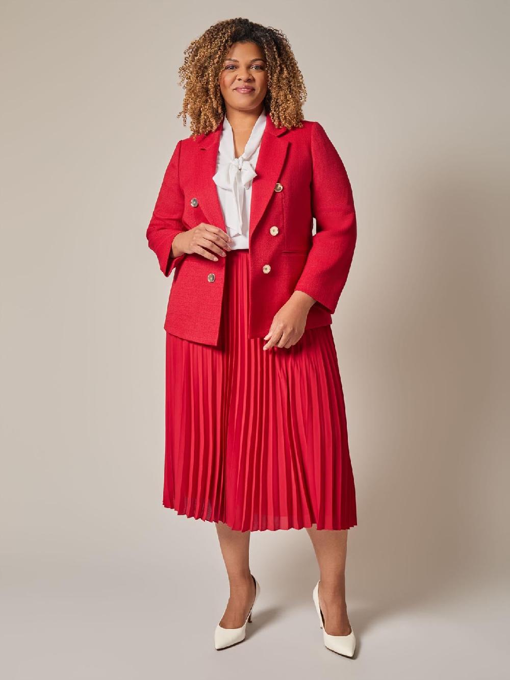 Kasper Pull-On Pleated Elastic Waist Skimmer Skirt Crimson