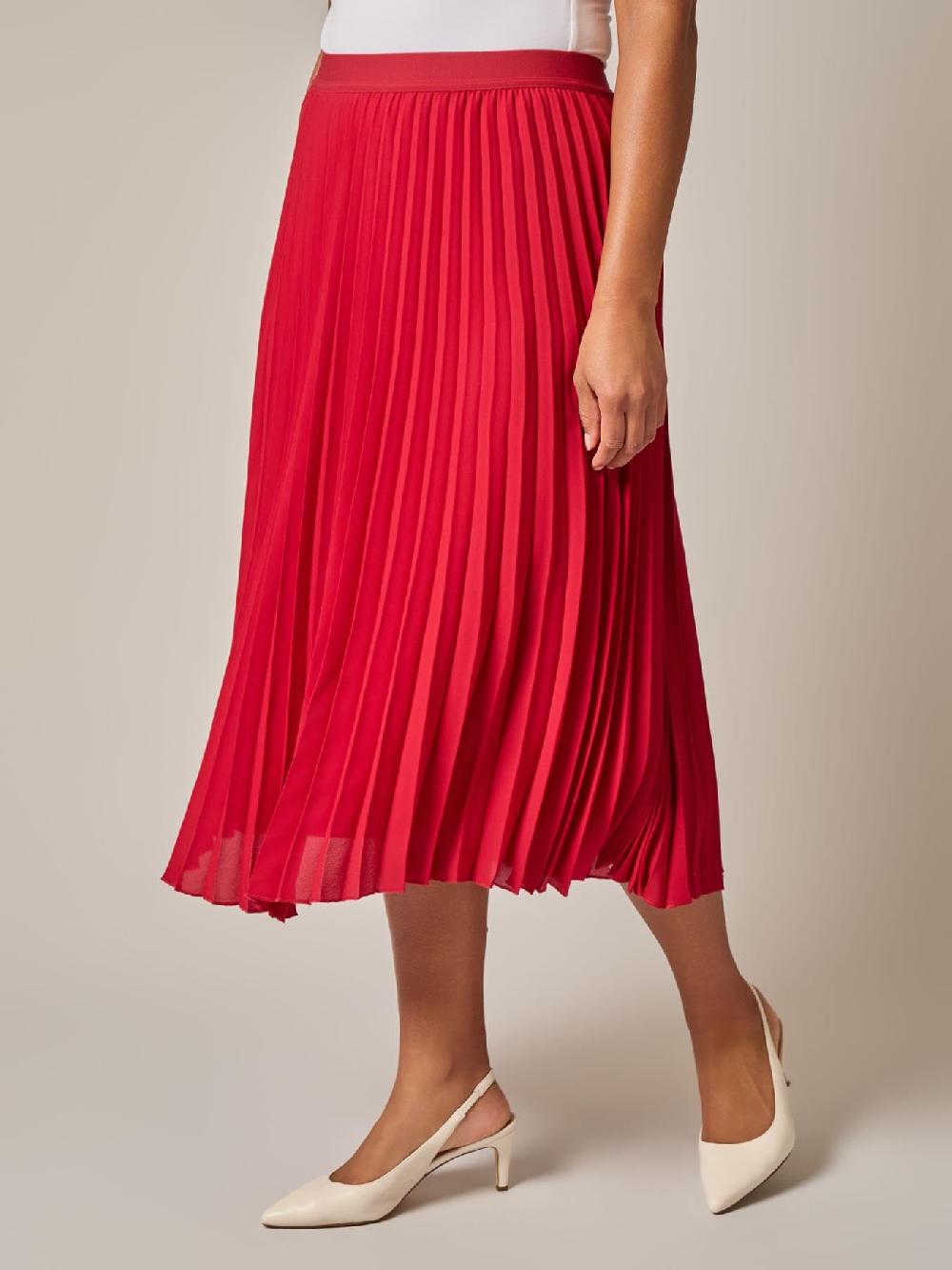 Kasper Pull-On Pleated Elastic Waist Skimmer Skirt Crimson