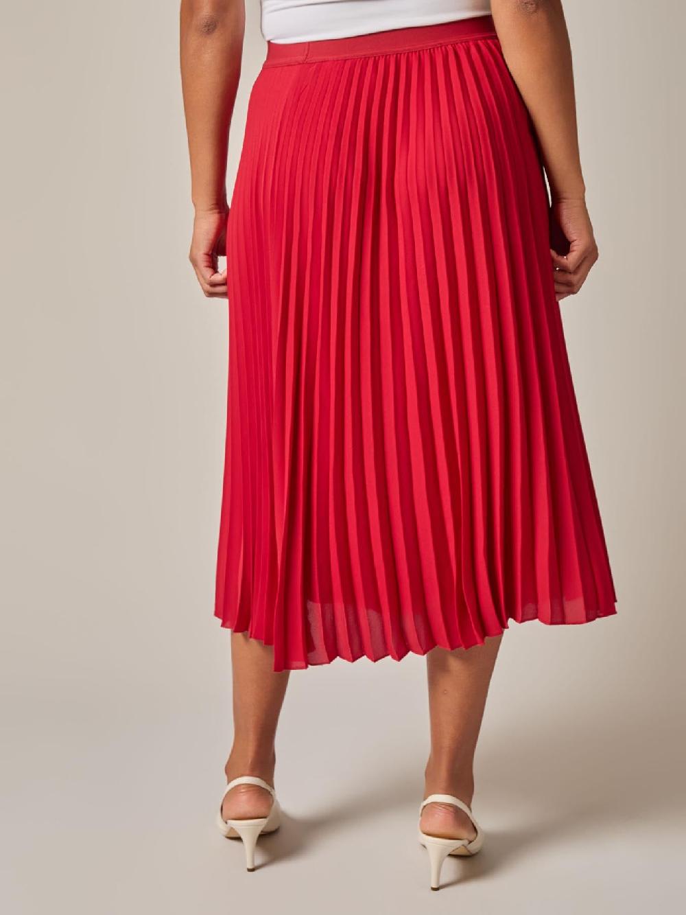 Kasper Pull-On Pleated Elastic Waist Skimmer Skirt Crimson