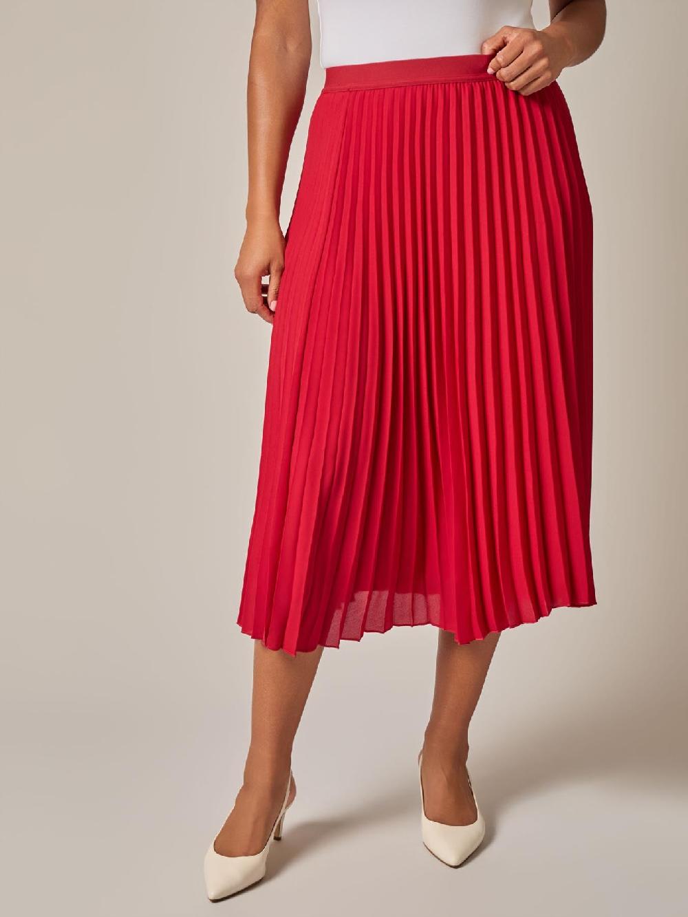 kasper Pull-On Pleated Elastic Waist Skimmer Skirt Crimson