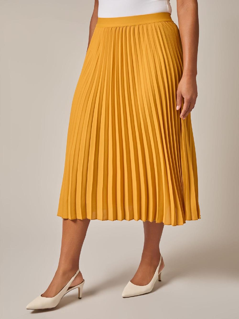 Kasper Pull-On Pleated Elastic Waist Skimmer Skirt Gold Signature