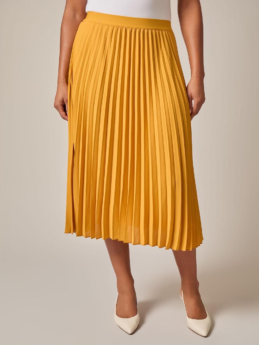 kasper Pull-On Pleated Elastic Waist Skimmer Skirt Gold Signature