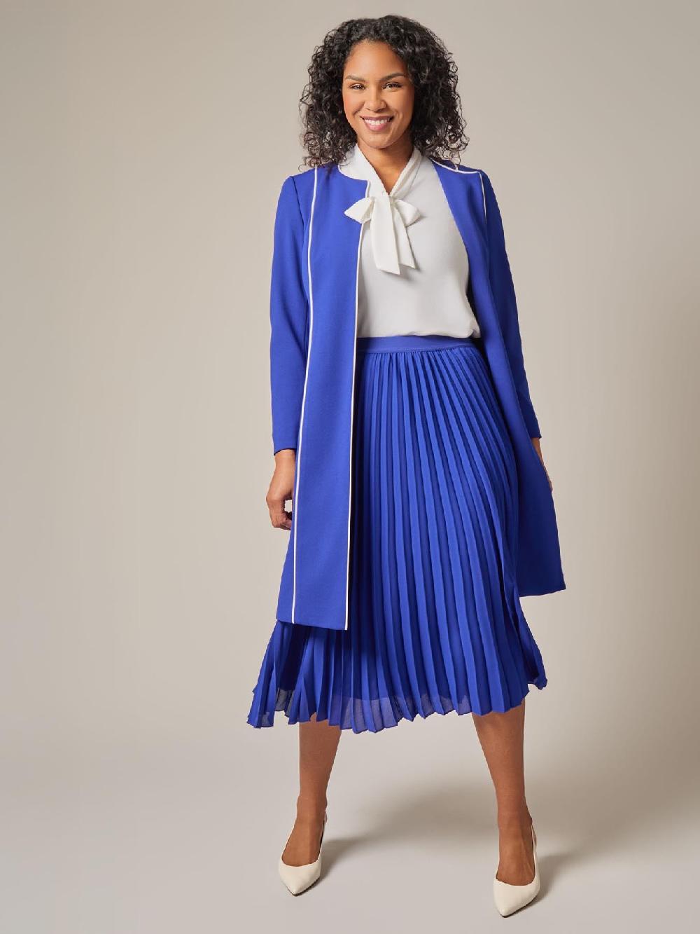 Kasper Pull-On Pleated Elastic Waist Skimmer Skirt Royal Signature
