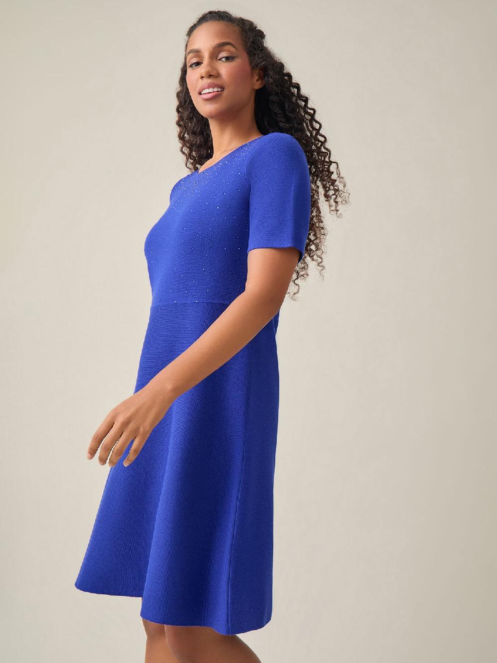 Kasper Quarter Sleeve Crew Neck Dress Royal Signature