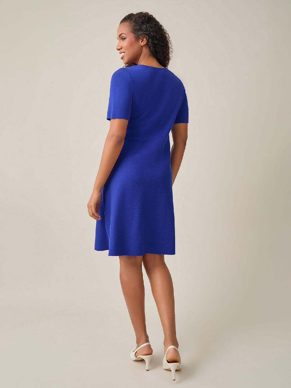 Kasper Quarter Sleeve Crew Neck Dress Royal Signature