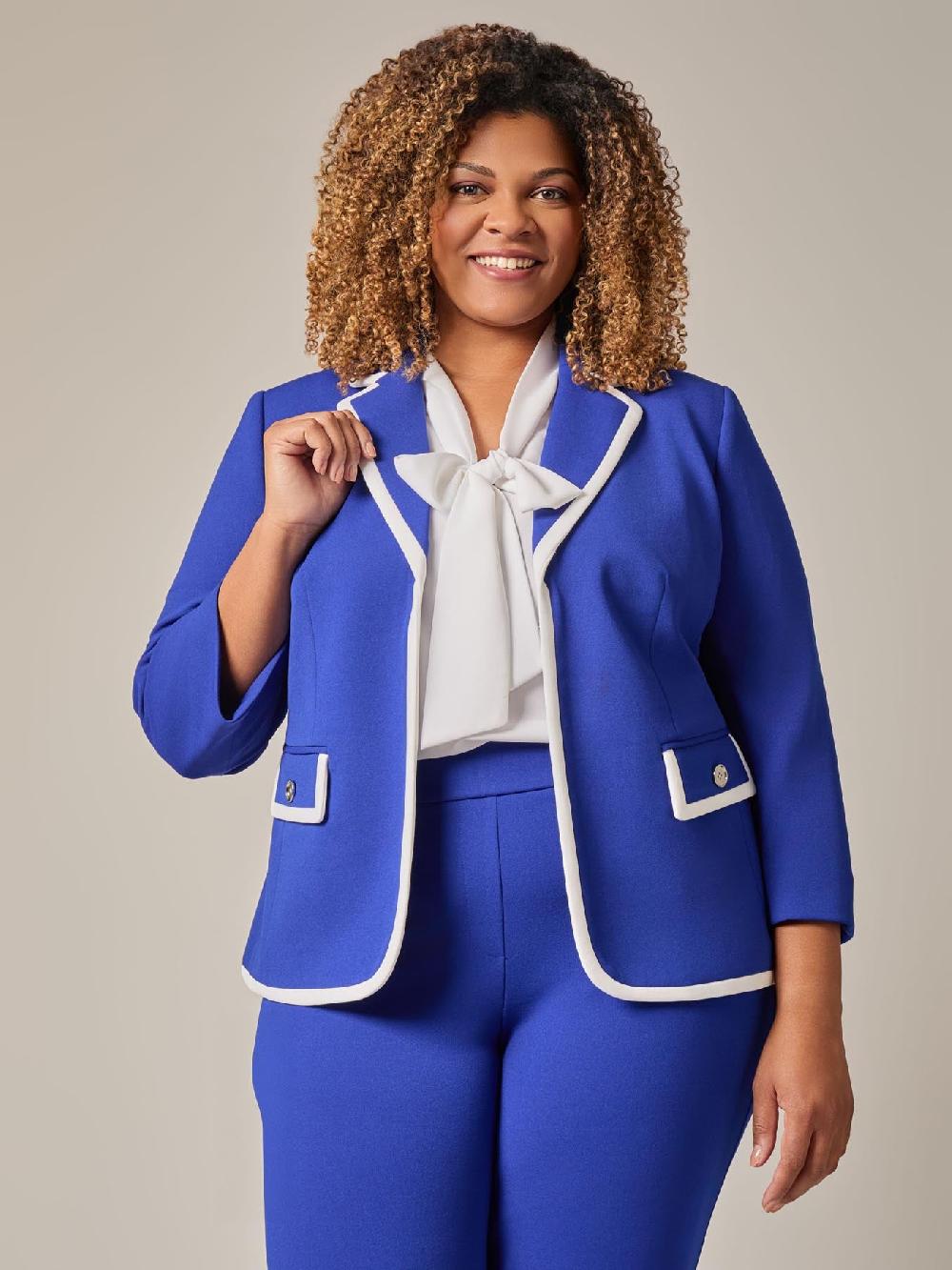 kasper Rounded Collar Framed Jacket Royal Signature/White