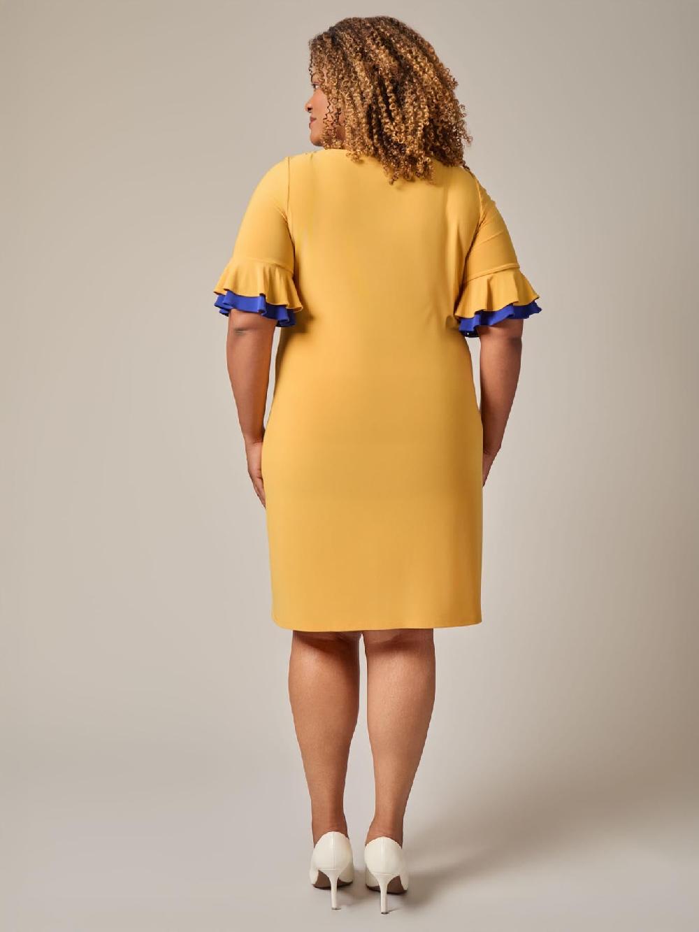 Kasper Ruffle Sleeve Shift Dress Gold Signature/Royal Signature