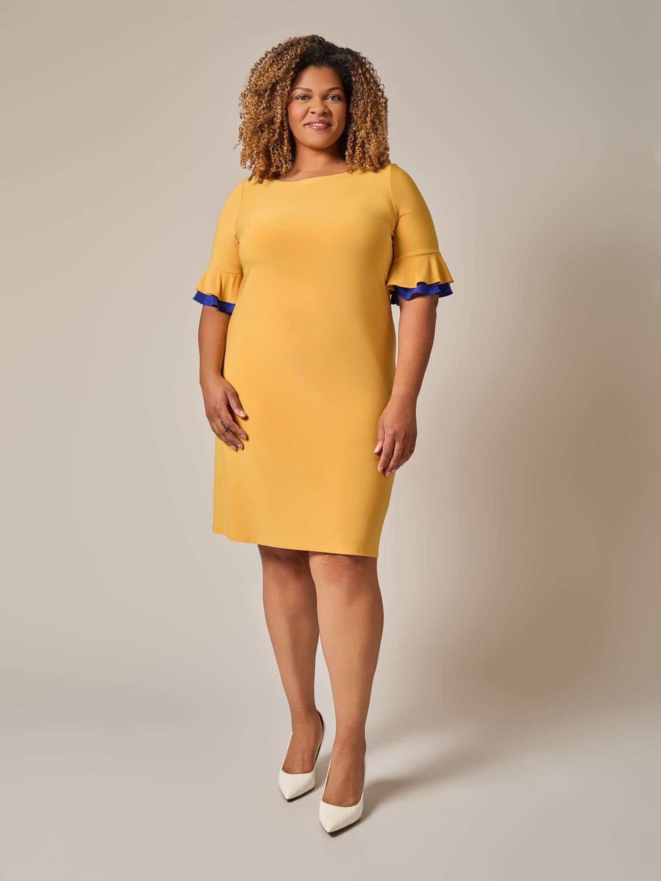 kasper Ruffle Sleeve Shift Dress Gold Signature/Royal Signature