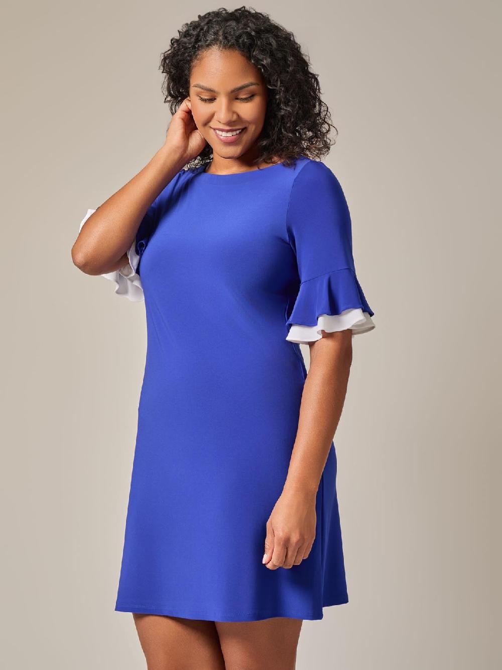 Kasper Ruffle Sleeve Shift Dress Royal Signature/White