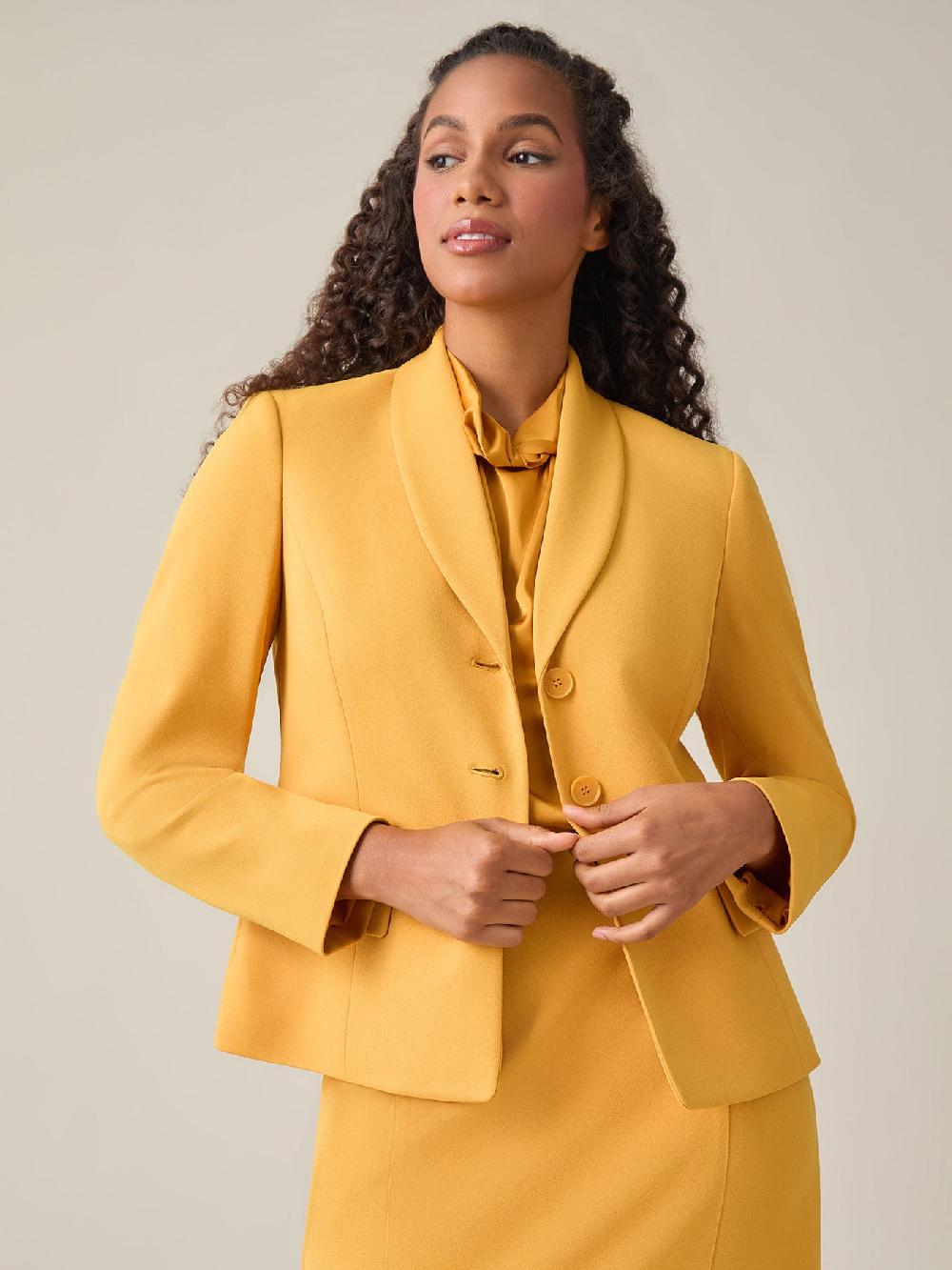 kasper Shawl-Collar Three-Button Jacket Gold Signature