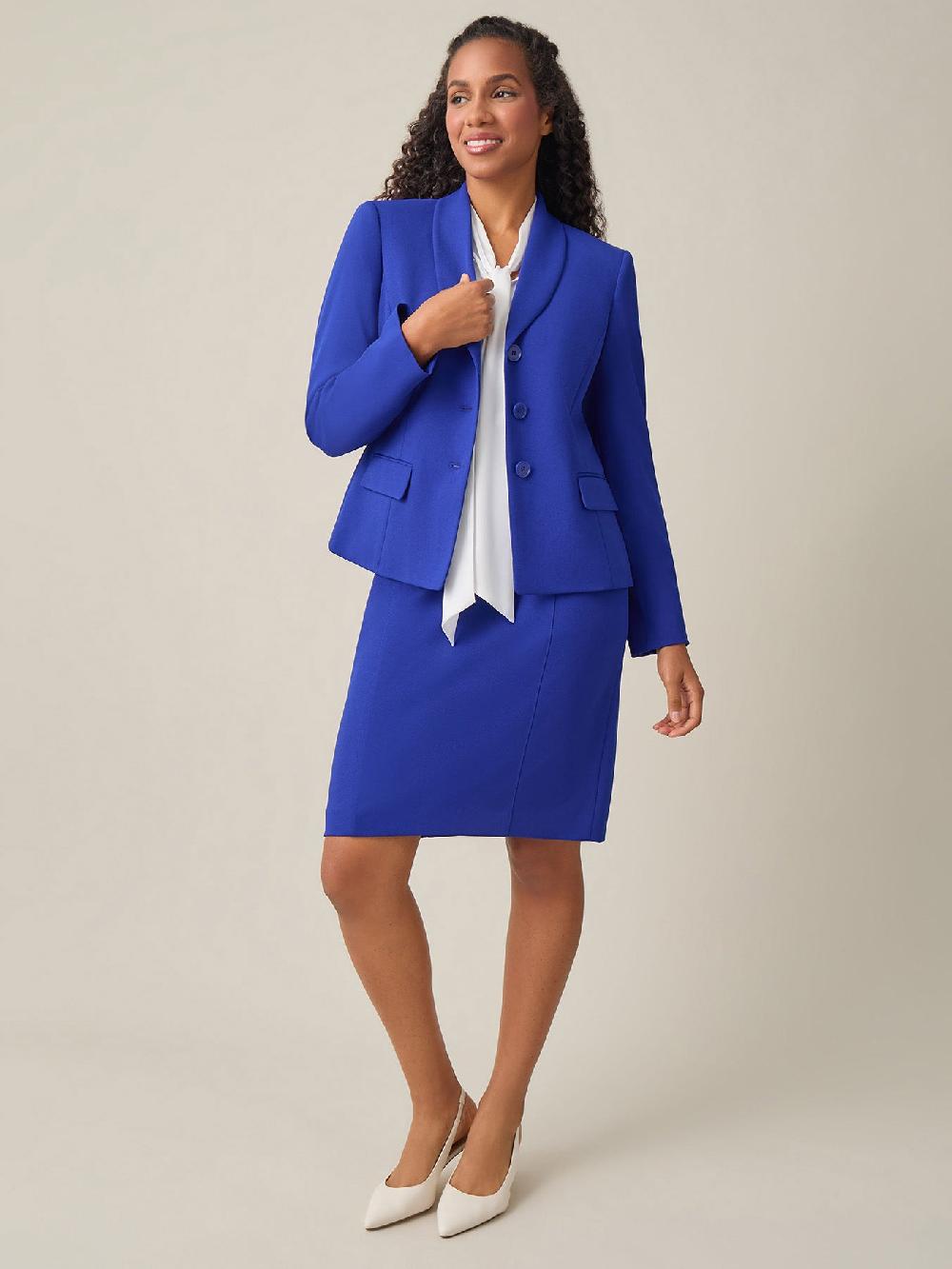 Kasper Shawl-Collar Three-Button Jacket Royal Signature