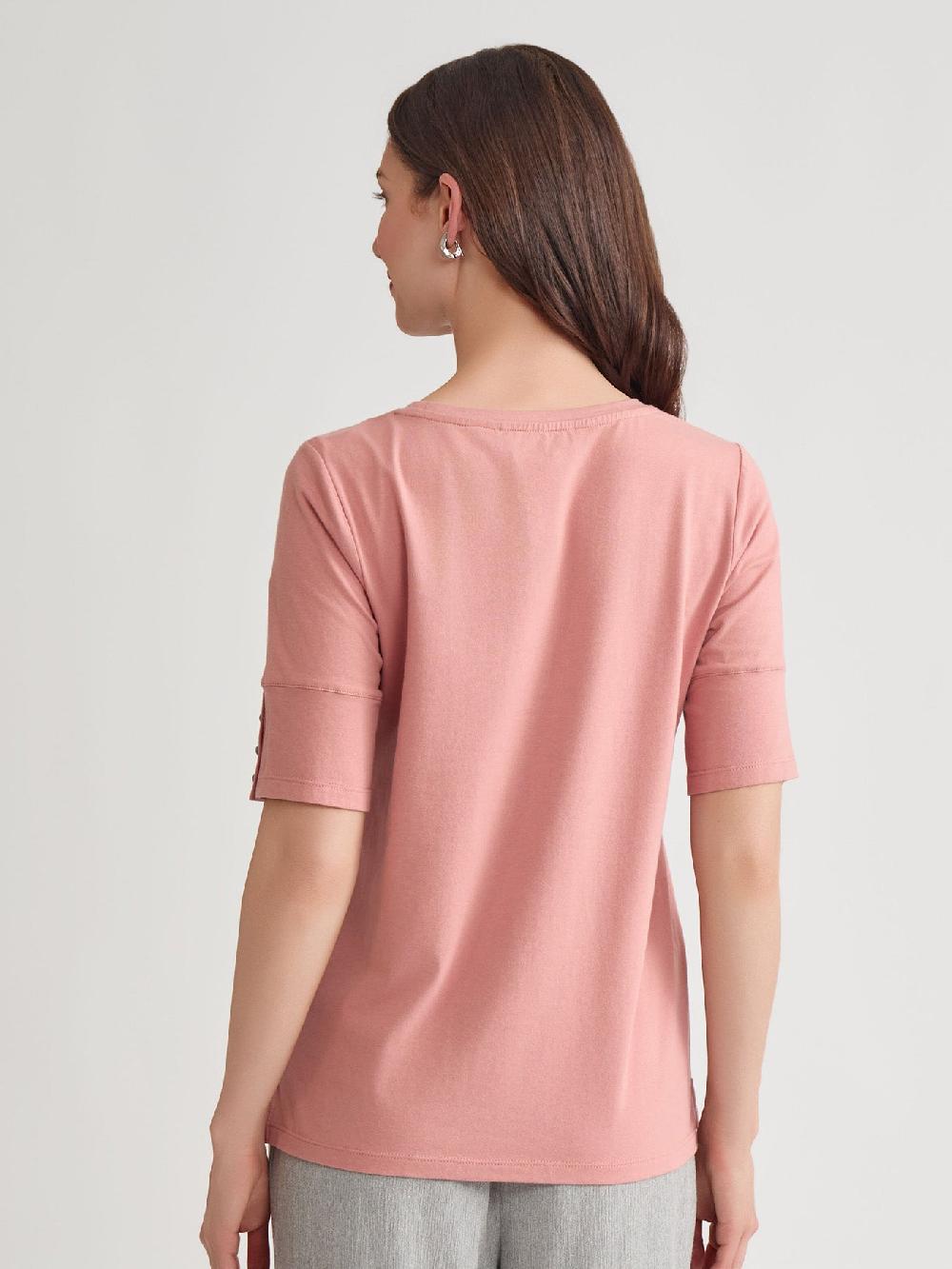 Kasper Short Sleeve Button Tee Stretch Cotton Blend