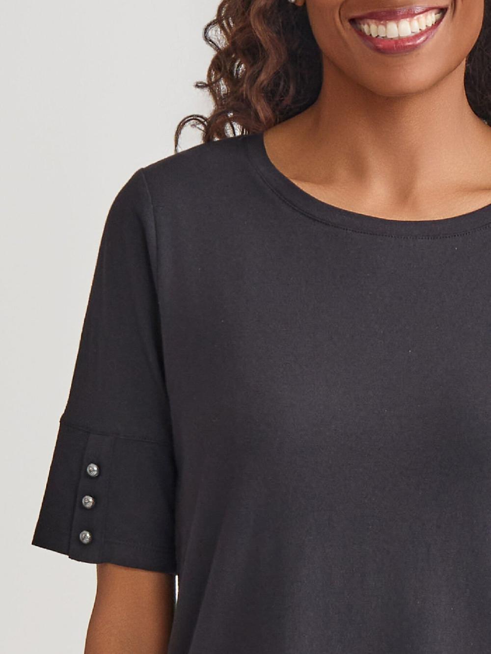 Kasper Short Sleeve Button Tee Stretch Cotton Blend