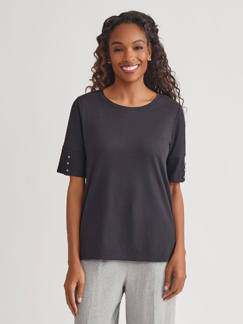 kasper Short Sleeve Button Tee Stretch Cotton Blend