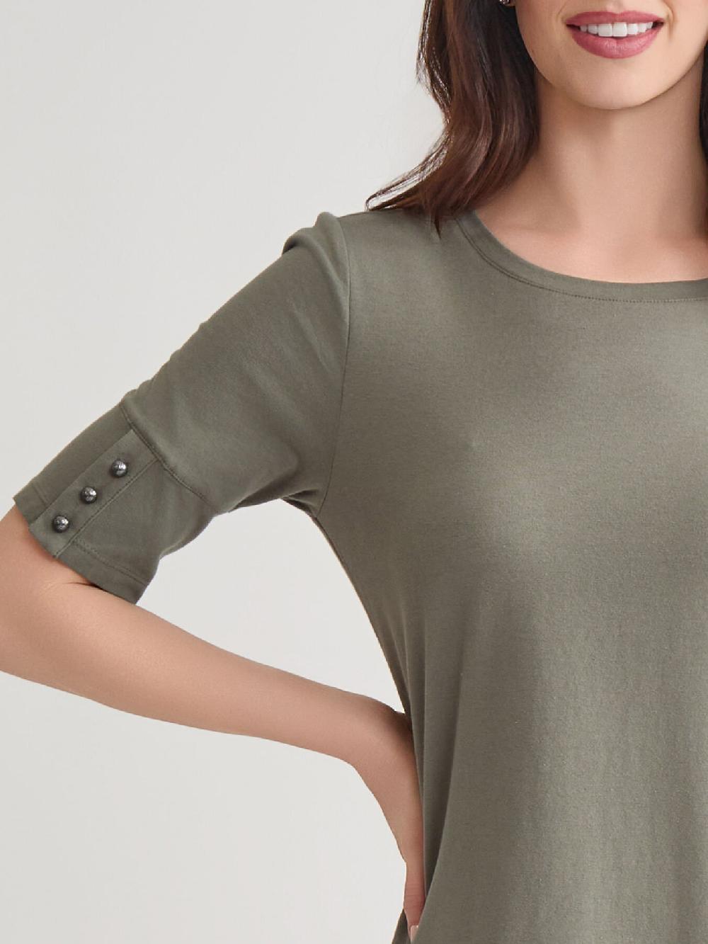 Kasper Short Sleeve Button Tee Stretch Cotton Blend