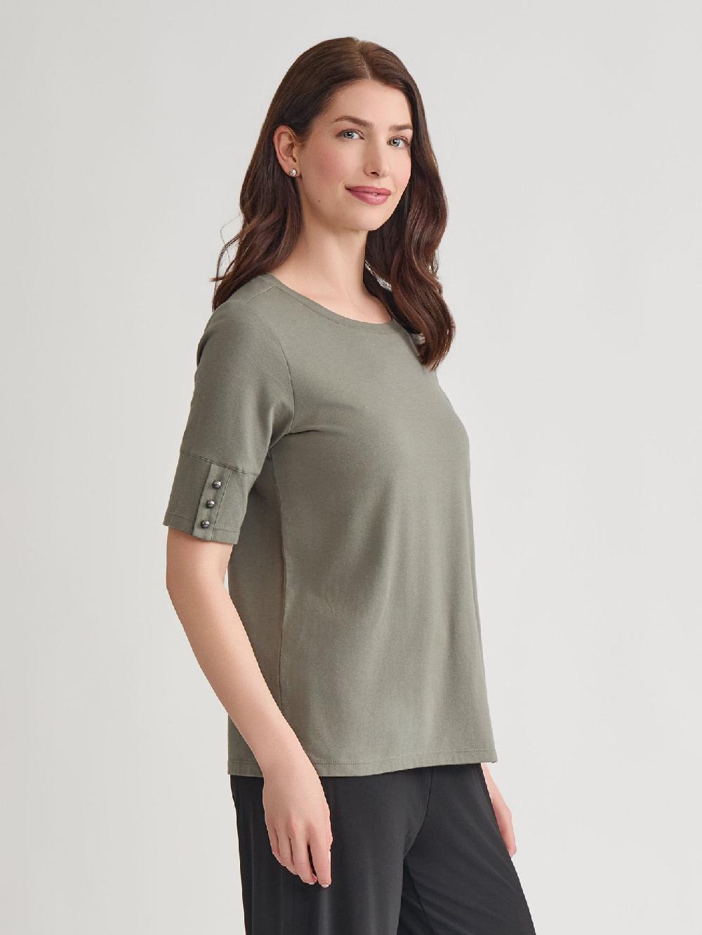 Kasper Short Sleeve Button Tee Stretch Cotton Blend