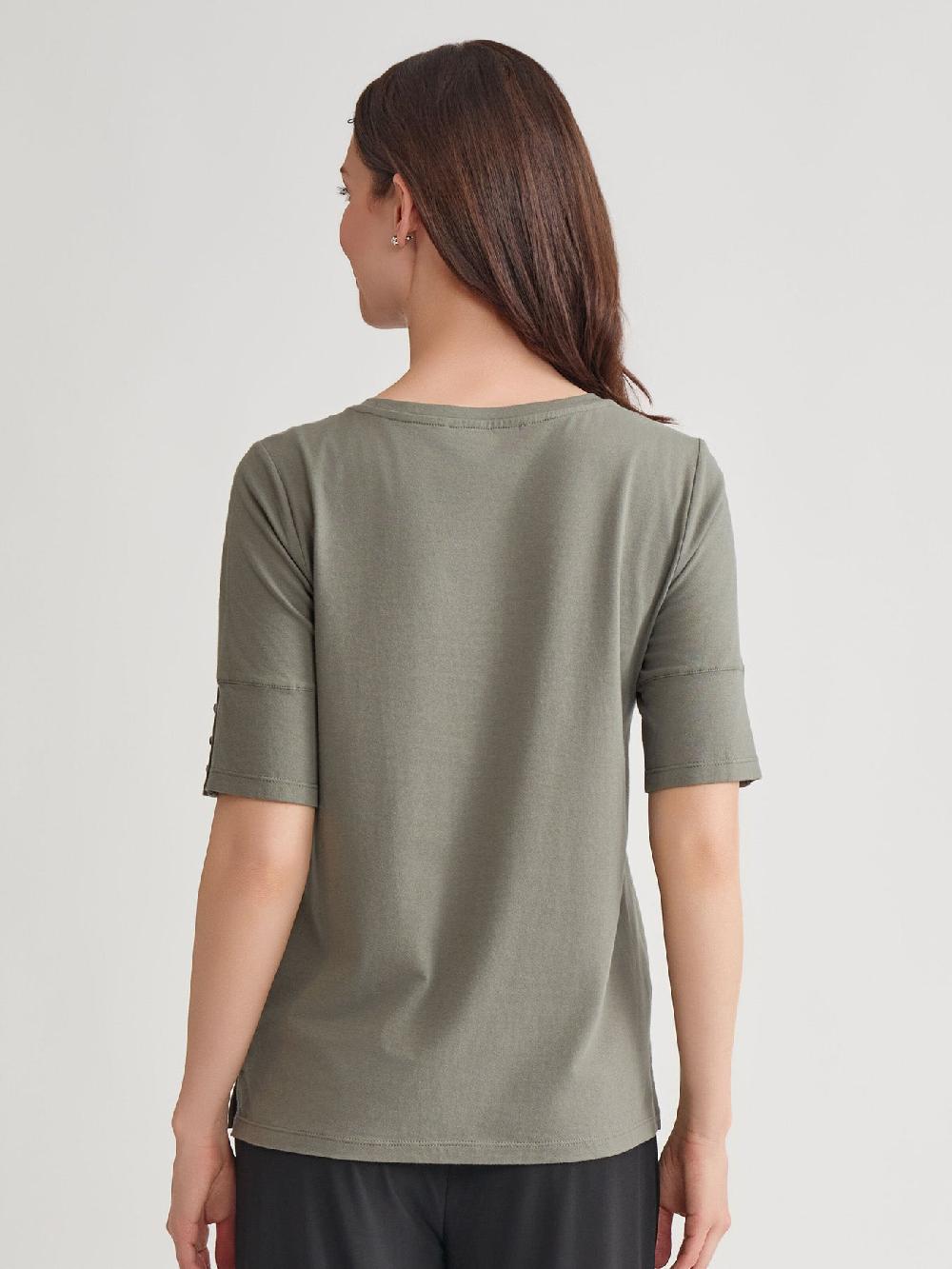 Kasper Short Sleeve Button Tee Stretch Cotton Blend