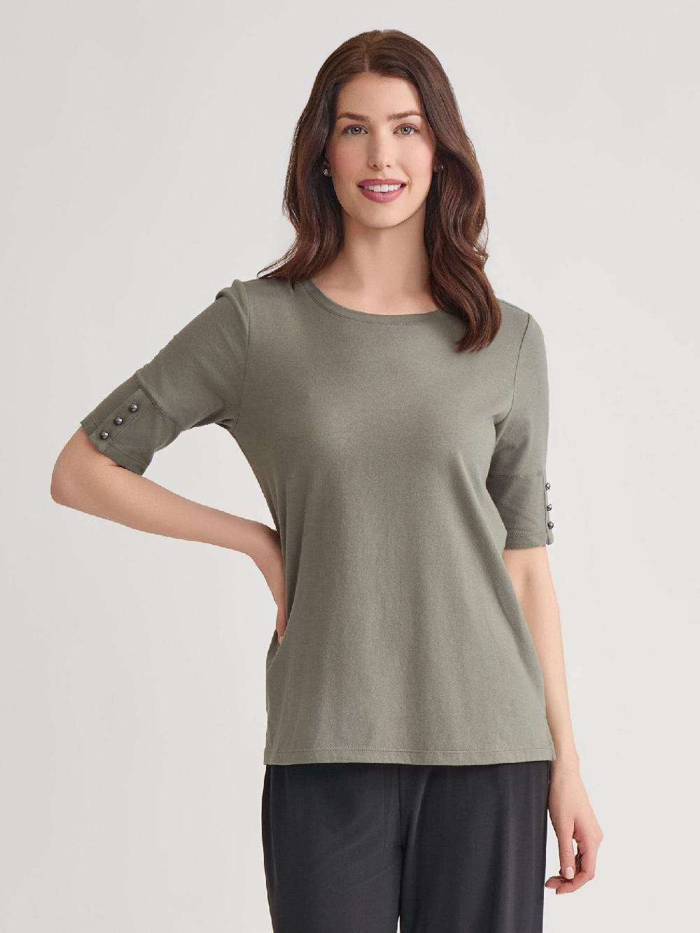 kasper Short Sleeve Button Tee Stretch Cotton Blend