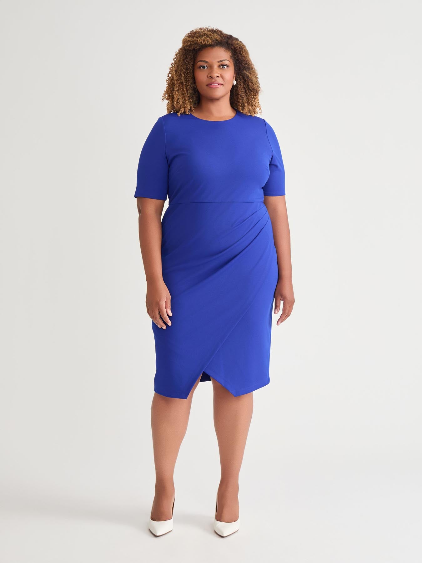 kasper Short Sleeve Wrap Skirt Dress Royal Signature