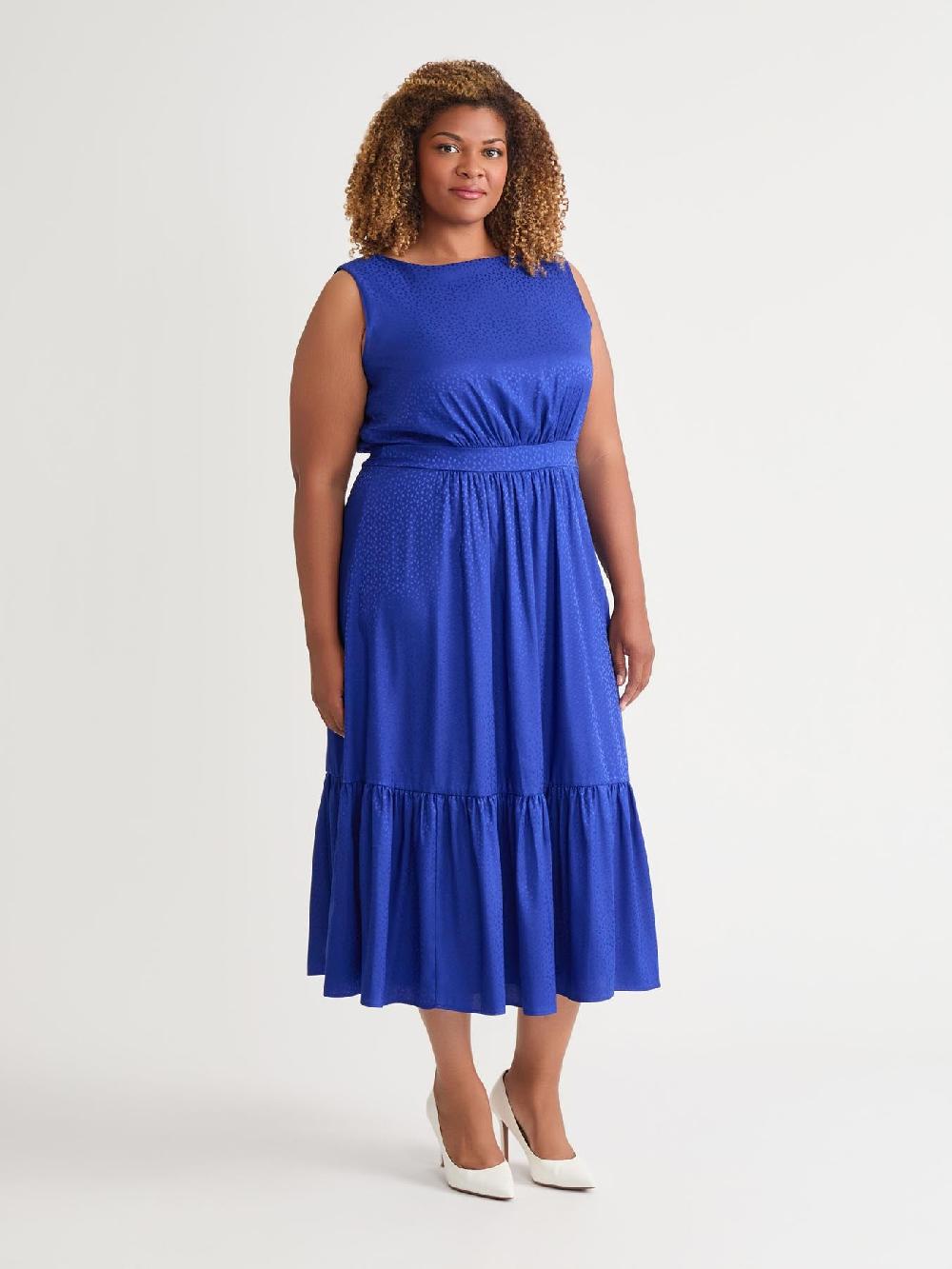 Kasper Sleeveless Boat Neck Tiered Dress Royal Signature